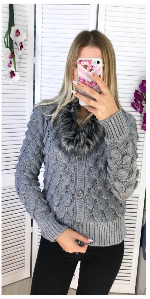 вязаная кофта с мехом